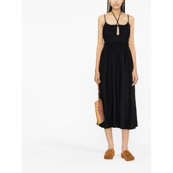 NWOT Ulla Johnson Freya Halterneck Flared black jersey Midi Dress Size 6
